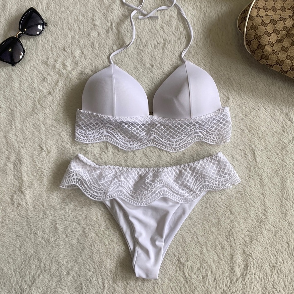 Beautiful Detail White Lace Padded Bikini size M fits S/M